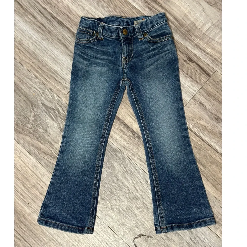 Ralph Lauren Girls Blue Stretch Denim Bootcut Jeans Adjustable Waist Size 3T